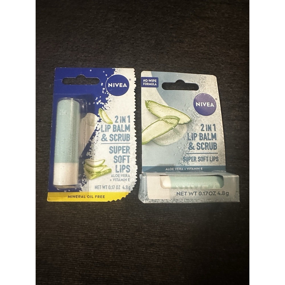 2 PackNivea 2in1 Lip Balm & Scrub Soft Lips, Aloe Vera + Vitamin E, 0.17 oz